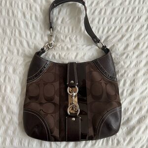 Coach Dark Brown Shoulder Bag with Signature Pattern